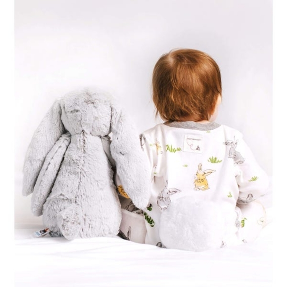 Bunny Trail Watercolor Organic Baby Zip Front Loose Fit Footed Pajamas - Picture 4 of 4